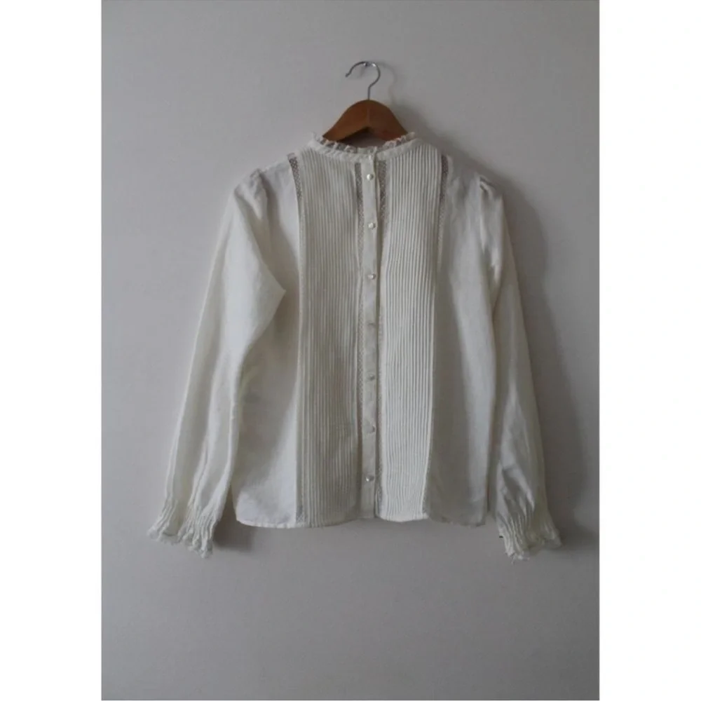 Sezane Antonia Linen Blouse White Size 36 Lace Trim - Picture 4 of 10